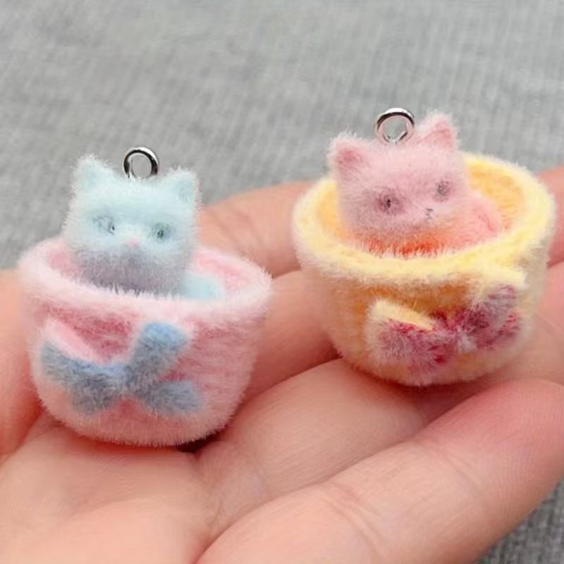 4pcs 3D plush resin cat pendan - Jewelry Making Earrings ulasan dan harga