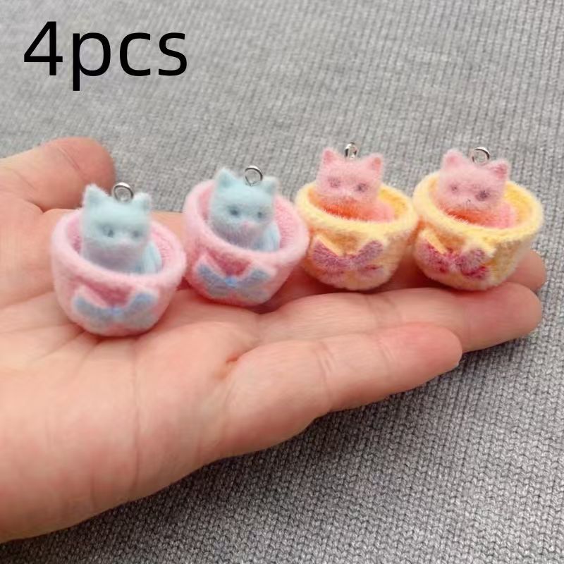 4pcs 3D plush resin cat pendan - Jewelry Making Earrings ulasan dan harga