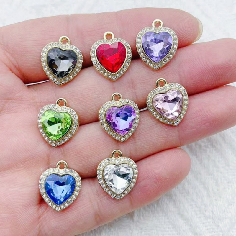 10pcs heart-shaped inlaid colo - Jewelry Making Earrings ulasan dan harga