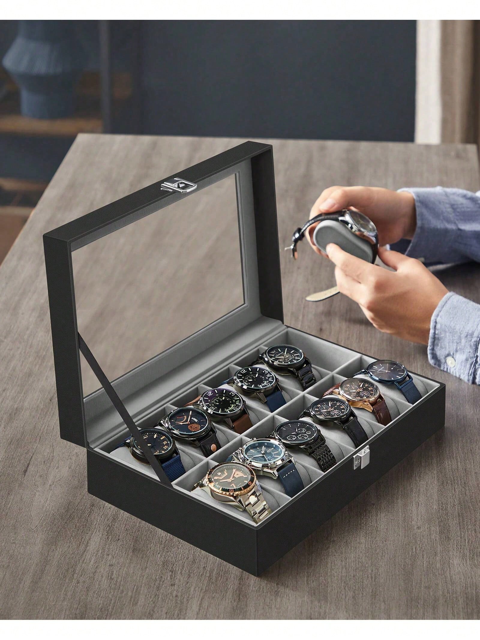 12-Slot Lockable Watch Box wit - Jewelry Making Box ulasan dan harga