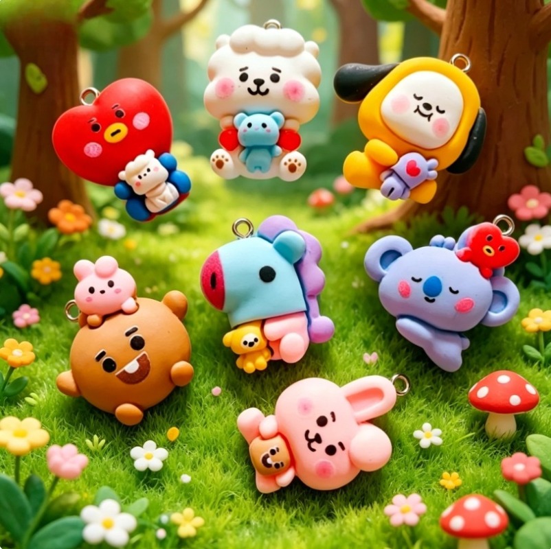7pcs BT21 Resin Cartoon Charm  - Jewelry Making Earrings ulasan dan harga