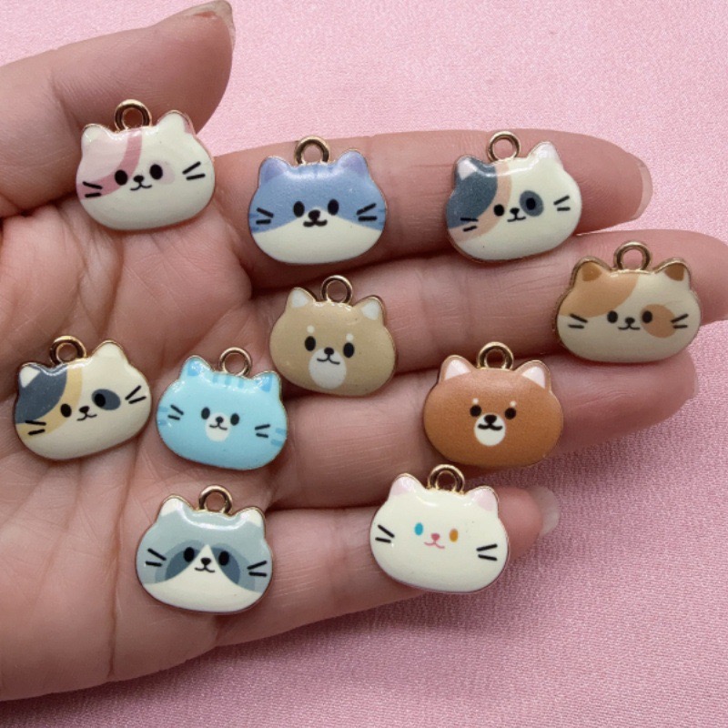 12pcs Printed Cat Head Alloy D - Jewelry Making Earrings ulasan dan harga